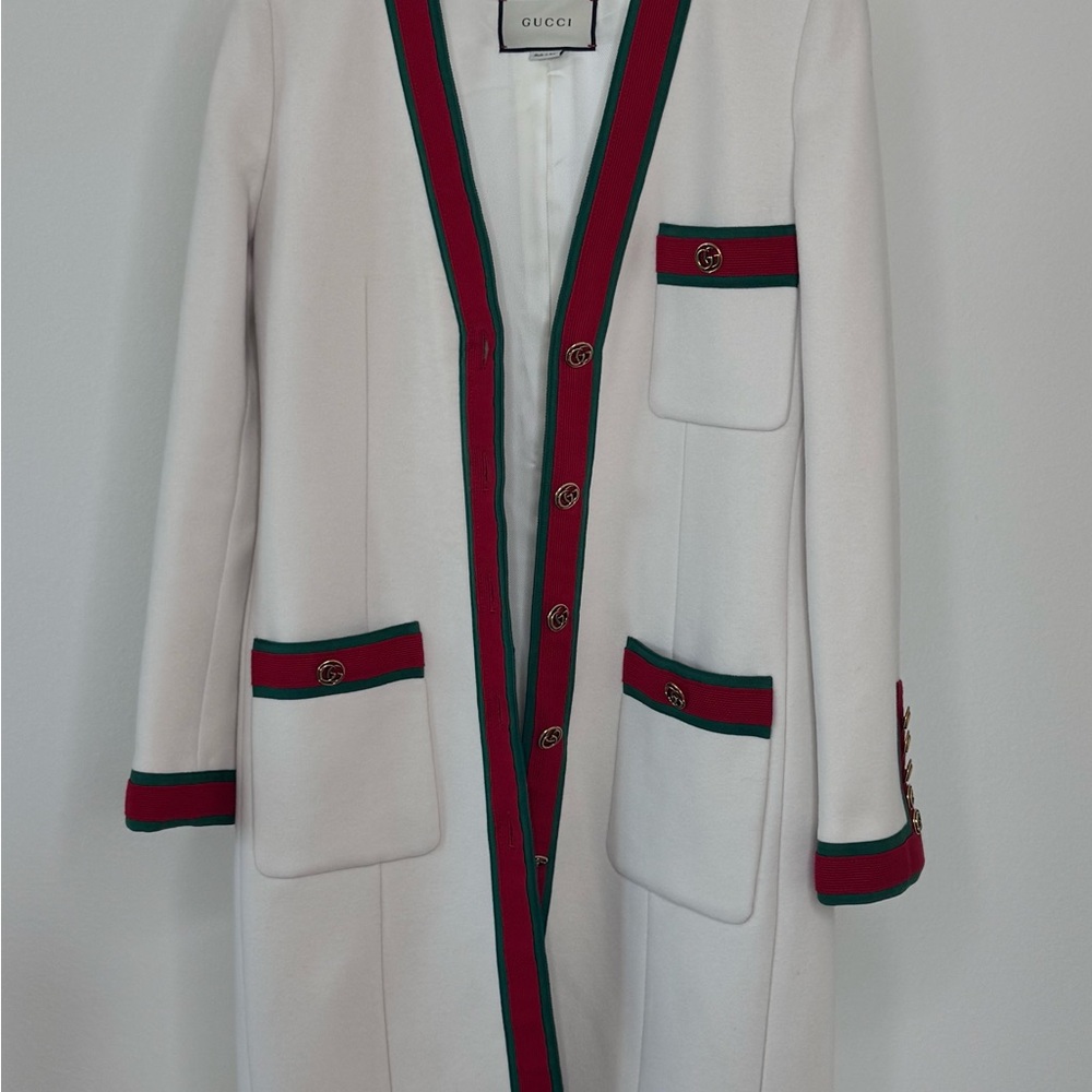 Gucci White Coat with Red and Green Accents
